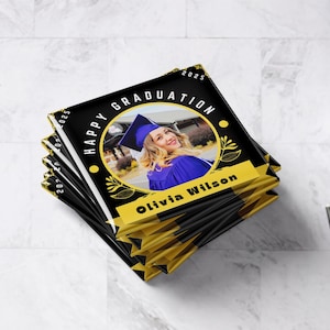 Custom Graduation Photo Magnets – Personalized with Name & Date | Upload 1–6 Photos | Grad Gift or Favor, Set of 6