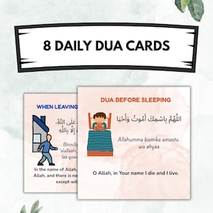 8 Duas Islámicas Diarias para Niños y Adultos, Descarga Digital, Tarjetas Divertidas de Aprendizaje, PNG Imprimibles para la Enseñanza y la Práctica Islámicas