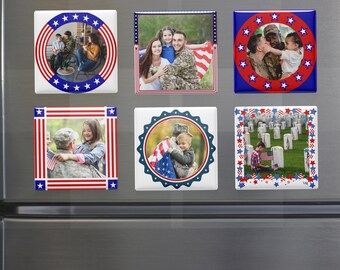 Imanes fotográficos personalizados con temática del Día de los Caídos: juego de 6 marcos de homenaje al ejército personalizados