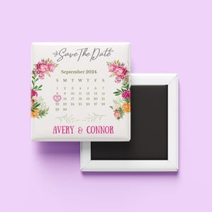 Calendário personalizado com ímãs para salvar datas, calendário floral com ímãs para geladeira, ímãs personalizados para casamento, cartões magnéticos de memória