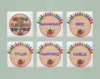 Personalized Teacher Classroom Magnets: Wooden Welcome & Student Names