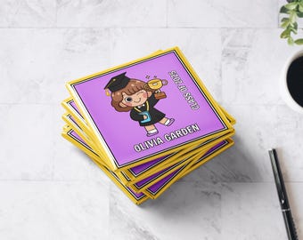 Imán de graduación personalizado: diseño de niña, nombre personalizado, año de clase