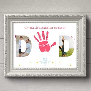 Regalo imprimible para el Día del Padre, arte de huella de mano personalizado, recuerdo DIY para papá/regalo para papá o abuelo, collage de fotos para papá, tamaños A4 y carta de EE. UU.