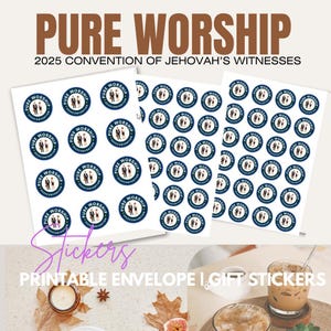 JW 2025 Pure Worship Convention Stickers – Round Printable Sticker Set (Dark Blue) | Multiple Sizes