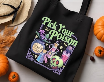 Pick Your Poison Vintage Tote Bag,Princess Halloween Tote Bag,Kuzco Poison Apple Tote,Spooky Season Tote Bag, Villain Cartoon Canvas Bag