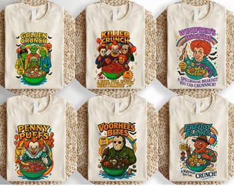 Spooky Horror Cereal Halloween Shirt: Scary Movie Characters Tee Funny Killer Breakfast Sweater