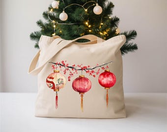 Chinese New Year Cotton Tote Bag,Lunar New Year 2026 Bag,Zodiac Horse Gift,Year of the Horse Tote