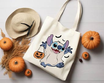 Retro Disney Stitch Halloween Tote Bag,Stitch Halloween Pumpkins Tote,Matching Disneyland Halloween Tote Bag