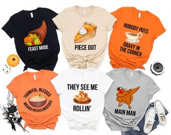 Camisetas familiares a juego con juegos de palabras de comida de Acción de Gracias: camisetas grupales de Acción de Gracias con amigos, camisetas divertidas para la cena de Acción de Gracias