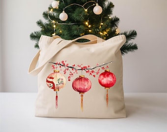 Chinese New Year Cotton Tote Bag,Lunar New Year 2026 Bag,Zodiac Horse Gift,Year of the Horse Tote