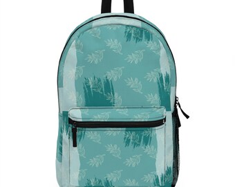Zaino, tema foglie autunnali color verde acqua, autunno, zaino scolastico, zaino da trekking, regalo per gli amanti della natura, zaino da viaggio