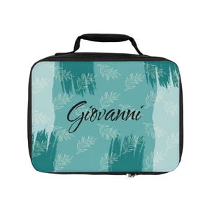 Teal Lunch Bag, Autumn Leaves Design - Reusable Insulated Tote, Eco-friendly Lunch Sack, Fall Leaves Lunchbox, Thanksgiving