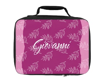 Borsa per il pranzo rosa, design con foglie autunnali - Borsa termica riutilizzabile per lavoro e scuola, borsa per il pranzo ecologica, lunchbox con foglie autunnali