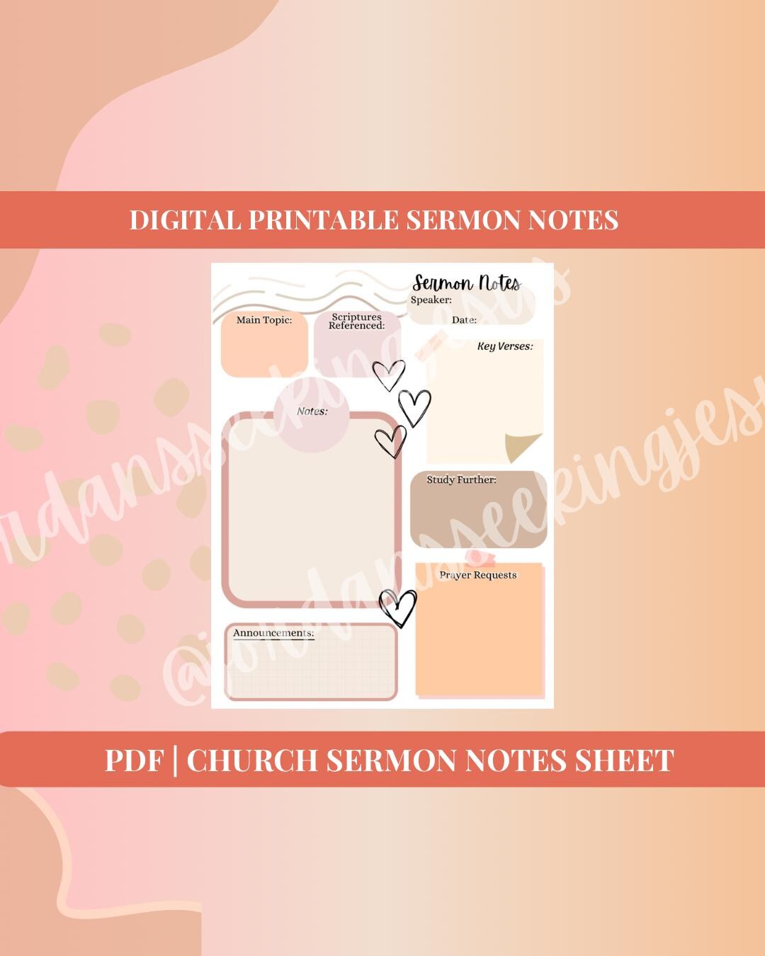 Church Notes Page | Sermon Notes Page | PDF Printable Digital Church ...