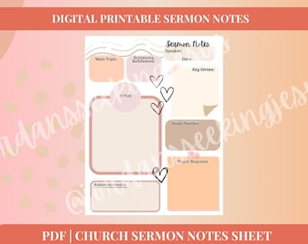 Church Notes Page | Sermon Notes Page | PDF Printable Digital Church Notes