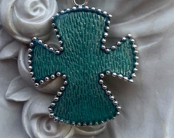 The Tribute Cross Pendant Necklace:  Jewelry Teal Chunky Resin Cross
