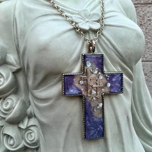 WEIRDO BIG CROSS - NECKLECE [別注/PURPLE] Large Purple Resin Cross Pendant Necklace: Spiritual Rave Jewelry