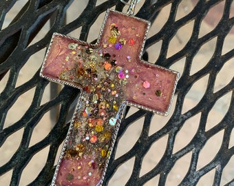 Rose Gold and Silver Cross Pendant Necklace Large 2 x 3 Resin Cross  Spiritual Jewelry Rave Cross Mixed Media Cross Alteredhead On ETSY