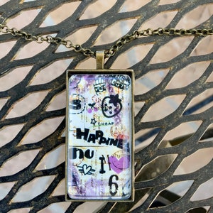 Happy Graffiti Copper Glass Pendant Necklace By AlteredHead On Etsy Best Of ETSY  Happiness Graffiti Urban Art Jewelry Graffitti Subway ETSY