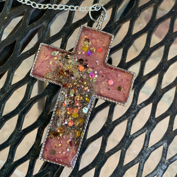 Rose Gold and Silver Cross Pendant Necklace Large 2 x 3 Resin Cross  Spiritual Jewelry Rave Cross Mixed Media Cross Alteredhead On ETSY