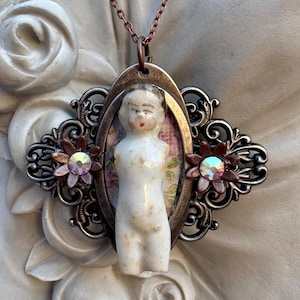 Rare Frozen Charlotte Doll Pendant  Alteredhead On Etsy Doll Pendant  Handmade USA Pendant Vintage Bizarre Jewelry Unusual Art Doll Oddity