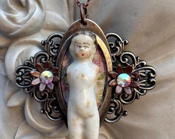 Rare Frozen Charlotte Doll Pendant  Alteredhead On Etsy Doll Pendant  Handmade USA Pendant Vintage Bizarre Jewelry Unusual Art Doll Oddity