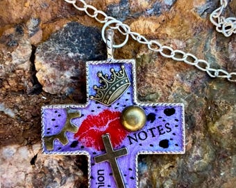 Noted Cross Pendant Necklace Handcrafted By Alteredhead