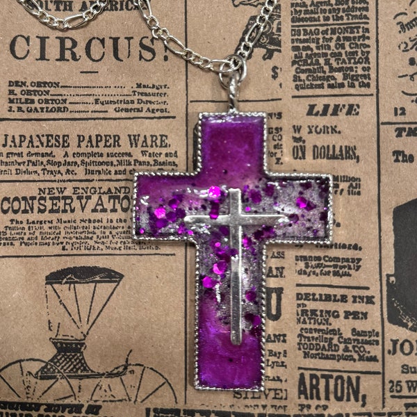Obscured Purple Cross Pendant Necklace Large 2 x 3 Resin Cross  Spiritual Jewelry Rave Cross Mixed Media Cross Alteredhead On ETSY