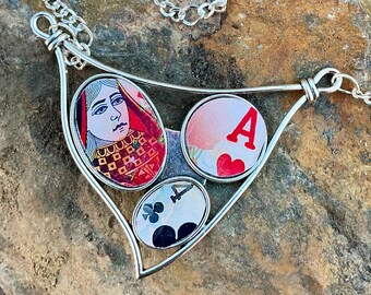 Queen of Hearts Pendant Necklace: Boho Playing Card Jewelry, Handmade USA