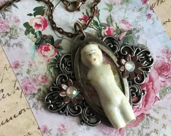 Rare Frozen Charlotte Doll Pendant  Alteredhead On Etsy Doll Pendant  Handmade USA Pendant Vintage Bizarre Jewelry Unusual Art Doll Oddity