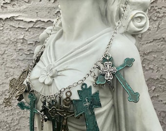Overstated Cross Charm Necklace: Mixed Metals, Artsy Jewelry