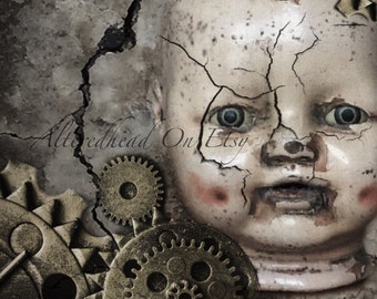 Obscura Steampunk Edition Altered Original 5x7 Photo Print By AlteredHead On Etsy Original Design Altered photo Prints Old Creepy Doll Head