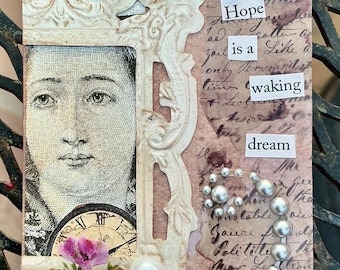 Tarjeta ATC de Un Sueño Despierto: Edición Especial ACEO de Arte Alterado Tarjeta de Madera