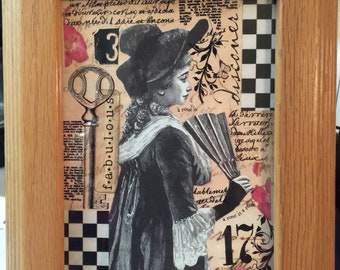 Victorian Garden Party Collage: Framed Mixed Media Assemblage