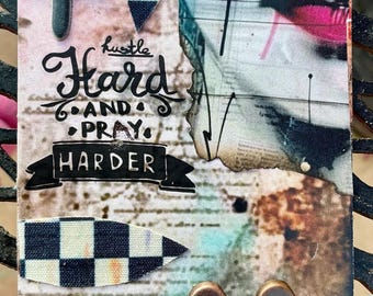 Hustle And Pray ACEO Art Card: Conceptual Gothic Altered Art