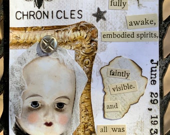 Faintly Visible Altered ATC Original ACEO Creepy Baby Doll Head ACEO Antique Doll Head Artist Trading Cards Etsy Steampunk Art Etsy Doll Art