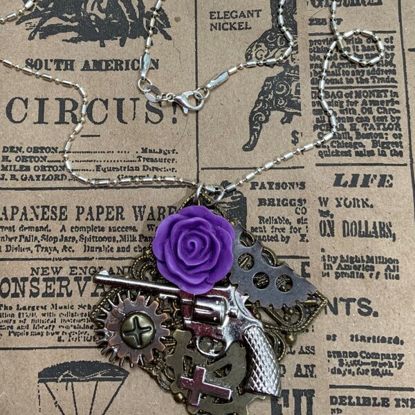 Nightshade  Mixed Media Pendant Purple Roses Jewelry Streetwear Fashion Personalized Handmade