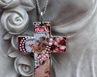 Eternal Life Large Pendant Mixed Media Necklace Boho Eclectic Jewelry Handcrafted By Alteredhead