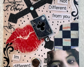 People Stare ATC: Mixed Media Altered Art Card with Black Crosses