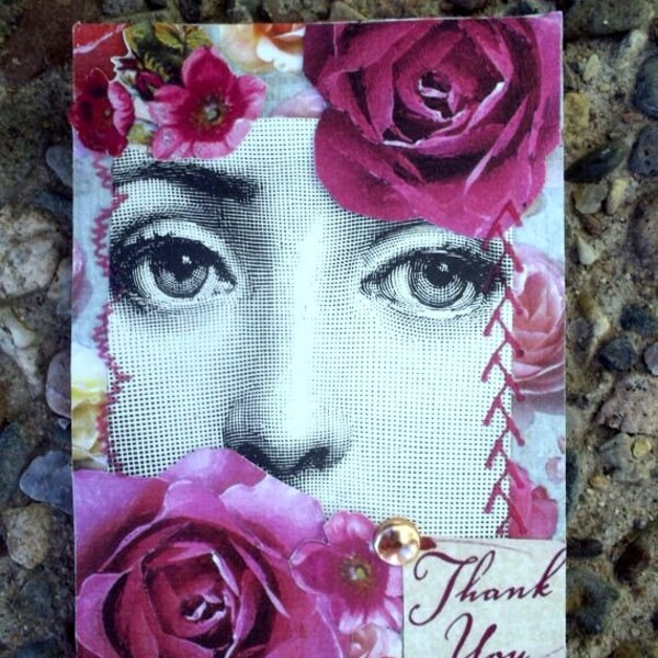 Thank You Artist Trading Card  ACEO Gift Thank You Gifts Thank You Cards Handmade Art Etsy Original Cards Ladies Faces Woman Card Feminine