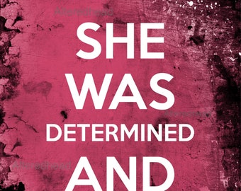 Motivational Art Print: She Was Determined And Brave, Magenta Illustration (5x7)