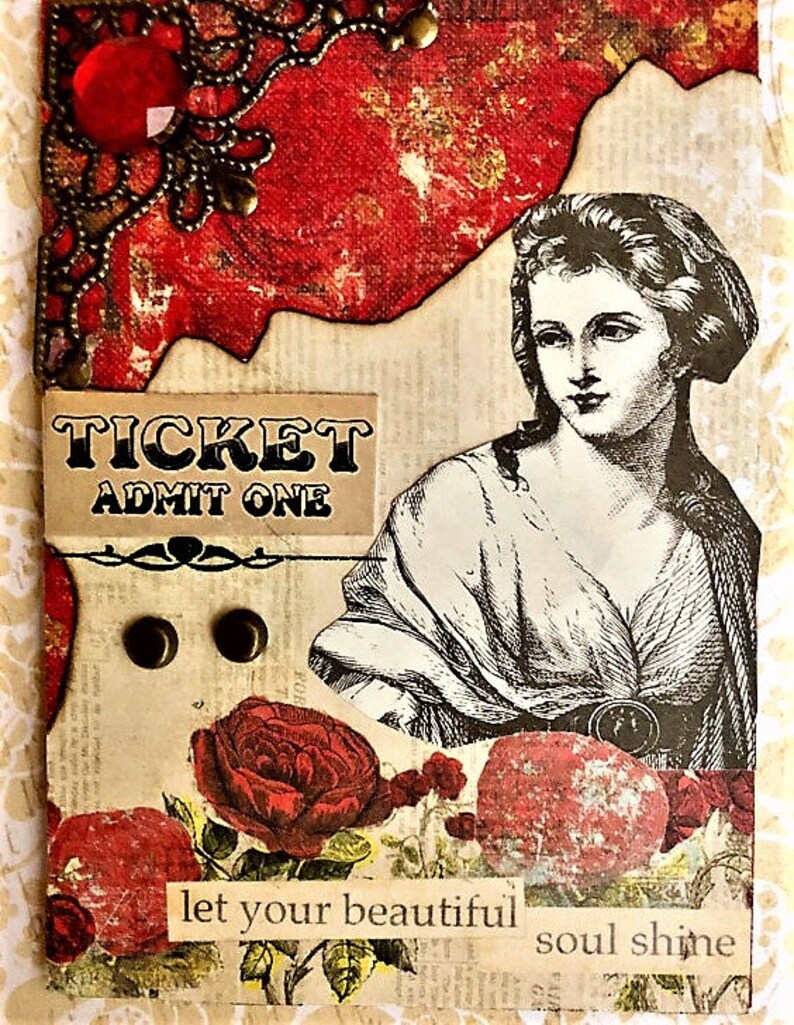 Her Beauty By Alteredhead On ETSY Artist Trading Cards Victorian Victorian Era Red Roses Cards Handmade ACEO Altered Artistry