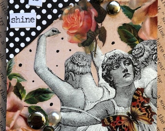 Choose To Shine ACEO Card: Peach Floral Mixed Media Art