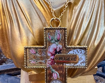 Its Time Large Pendant Mixed Media Necklace Boho Eclectic Jewelry Handcrafted By Alteredhead