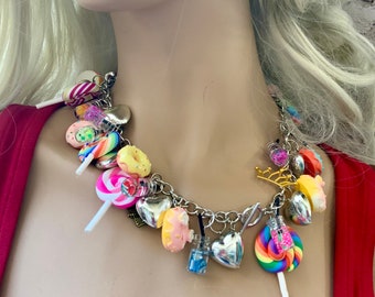 Psycho Candy Charm Necklace Overstated Jewelry EDC Colorful Charm Necklace Candy Necklace Rave  Alteredhead On Etsy Lollipops Donuts Galore
