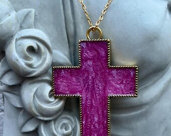 Faithful Pink Resin Cross Handcrafted By Alteredhead