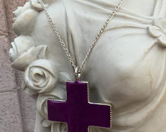 My Soul To Keep Resin Cross Purple Pendant Necklace: Chunky Spiritual Jewelry