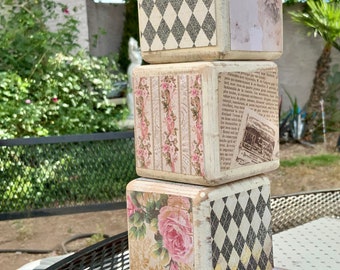 Bloques de arte con técnica mixta: decoración vintage shabby chic