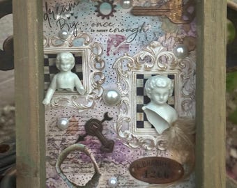The Doll House Vintage Frozen Charlotte Doll Shadowbox: Art Mixed Media Assemblage Art