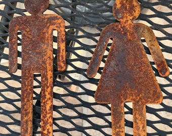 Rusty Metal Restroom Sign Set - 6 Inch Industrial Decor